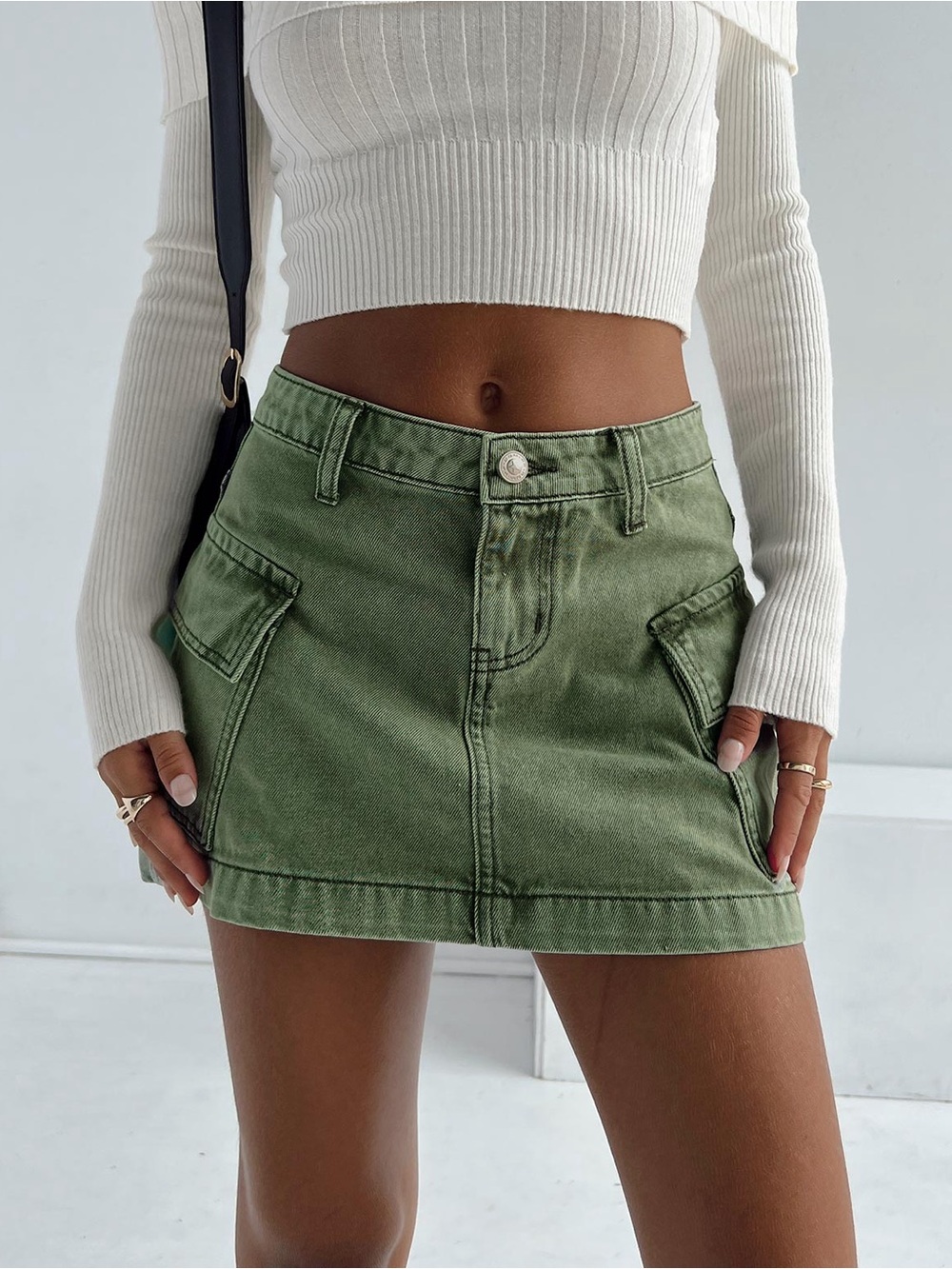 NWOT Princess Polly Green Denim Cargo Mini Skirt Y2K - Size 0